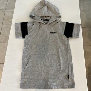 BUFFALO DAVID BITTON Boys Short Sleeve Hooded Gray/Black T-shirt Size Medium NWT